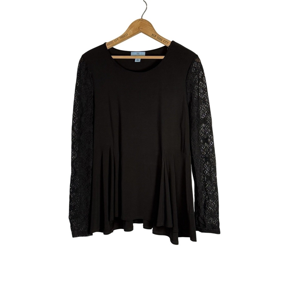 CeCe womens top Black Lace Shoulder Long Sleeve size large